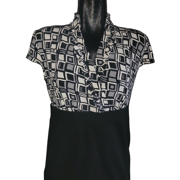 Cleo petites black/grey/white short sleeve sheath dress Sz.10 - Picture 2 of 7